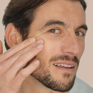 Middle-aged caucasian man with ageing skin