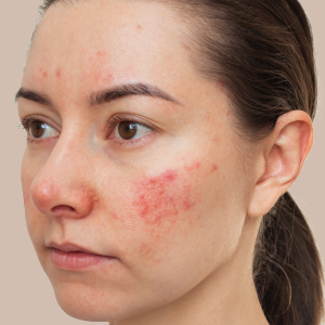 Young caucasian woman with rosacea