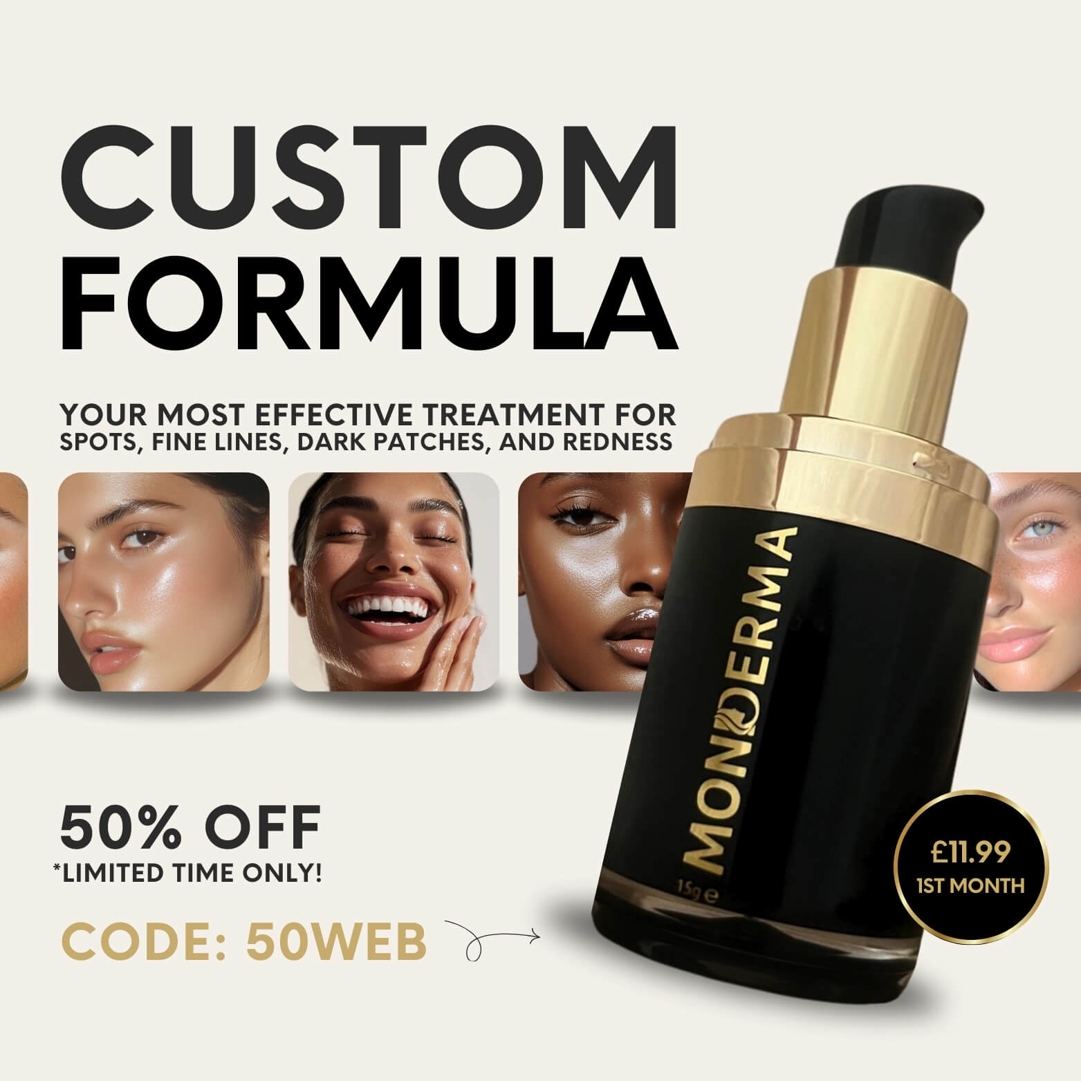 Monderma's custom formula pump with its lid off on a promotional offer